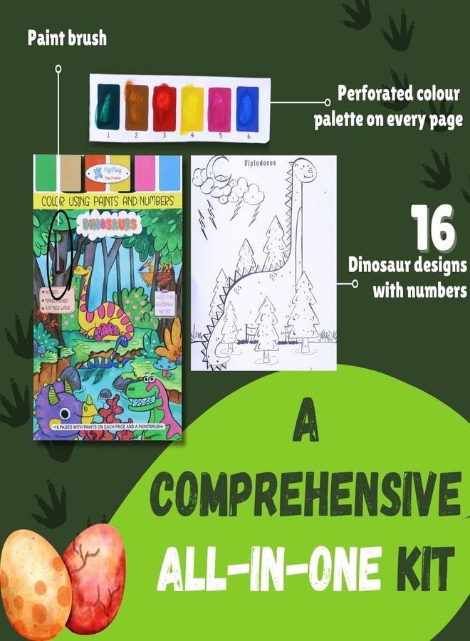 PepPlay Dinosaur Coloring Activity, Color Using Paints & Numbers, Mess Free Activity, Travel Friendly for Kids 3-8 Years, Birthday and Return Gift for Boys and Girls - Image 2